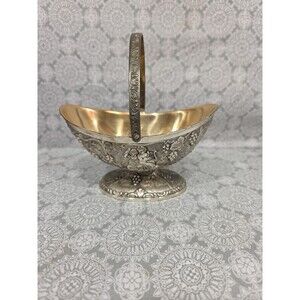 Ornate Silver Tone Footed Candy Dish Basket Cherubs‎ Grapes Decorative Handle